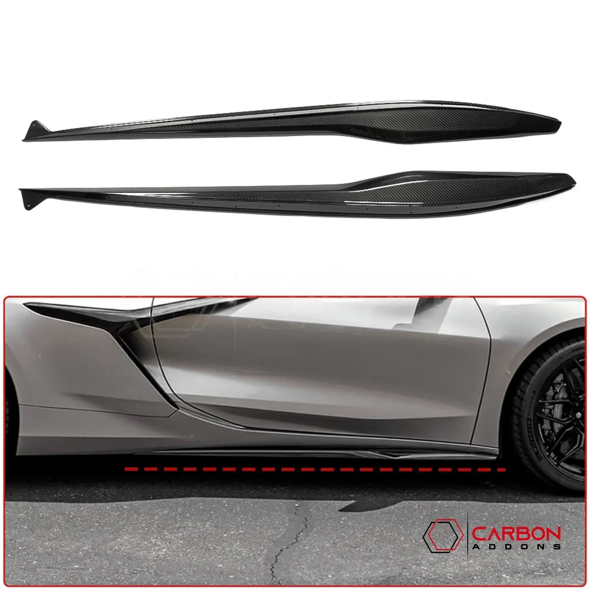 C8 Corvette Z06 & E-Ray DRY Carbon Fiber Side Skirts | 2023–2027 Real Dry Carbon OEM Fit