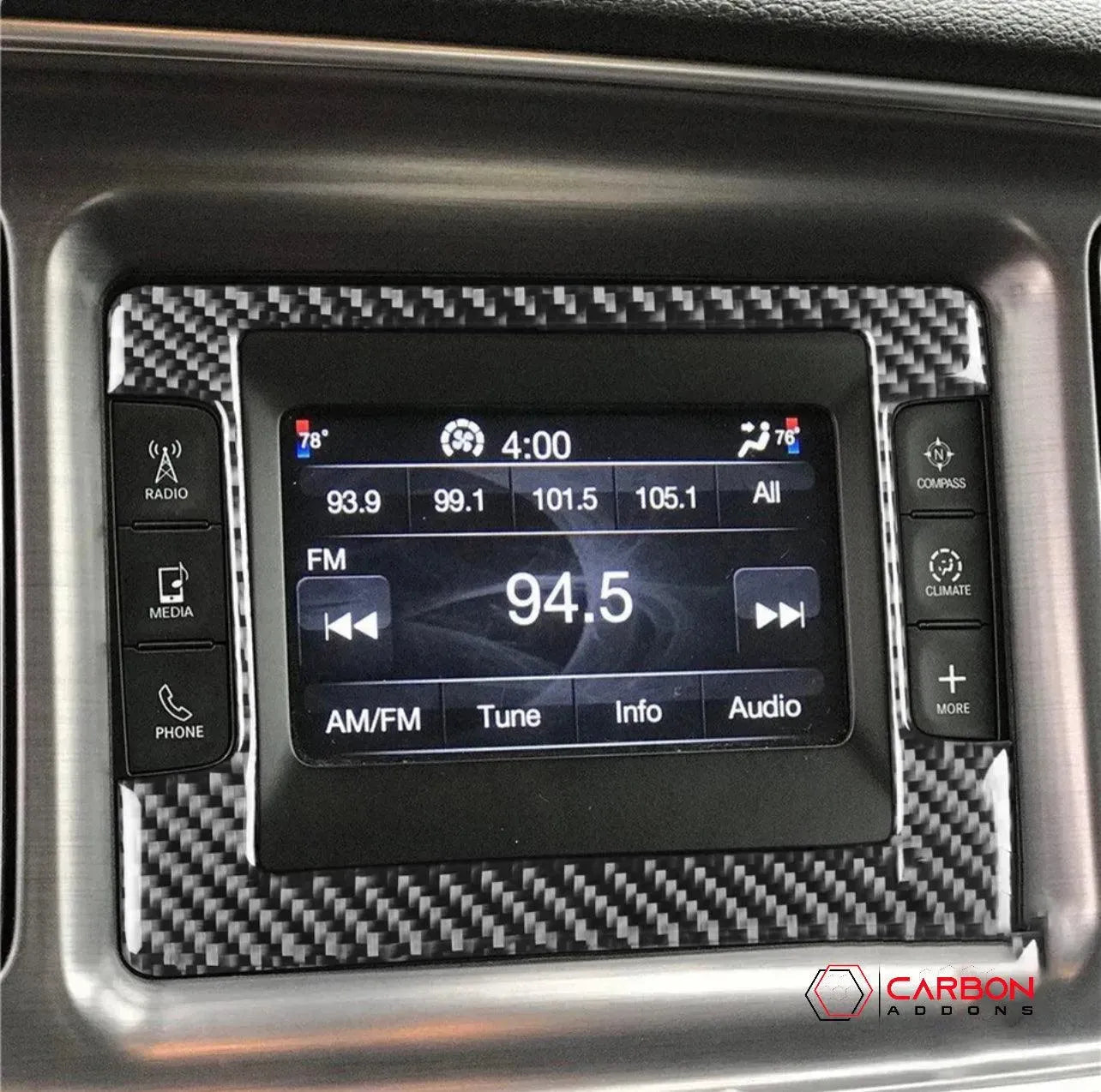 Carbon Fiber Infotainment Radio Screen Trim Overlay for Dodge Challenger 2015