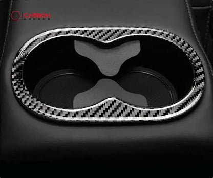 Carbon Fiber Rear Seat Cup Holder Trim Overlay for Dodge Challenger 2015-2023