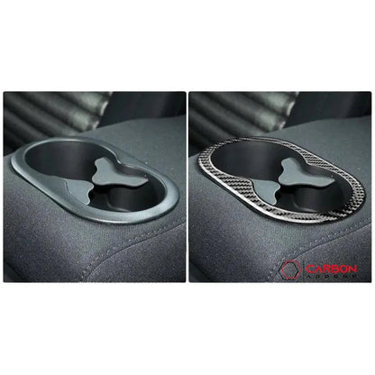 Carbon Fiber Rear Seat Cup Holder Trim Overlay for Dodge Challenger 2015-2023