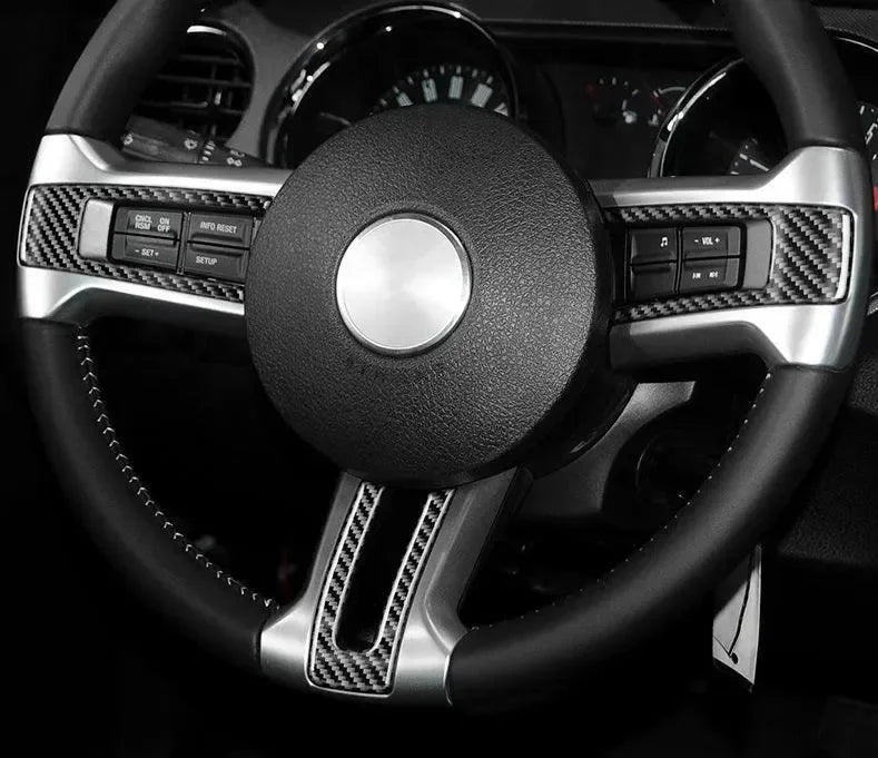 Mustang 2010-2014 Carbon Fiber Steering Wheel Trim Interior Overlay