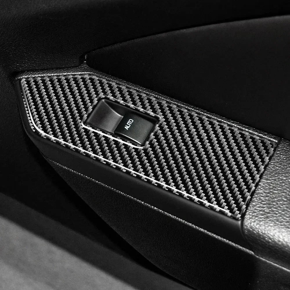 Carbon Fiber Window Switch Control Trim Interior Overlay Kit For Mustang 2010-2014