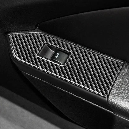 Carbon Fiber Window Switch Control Trim Interior Overlay Kit For Mustang 2010-2014
