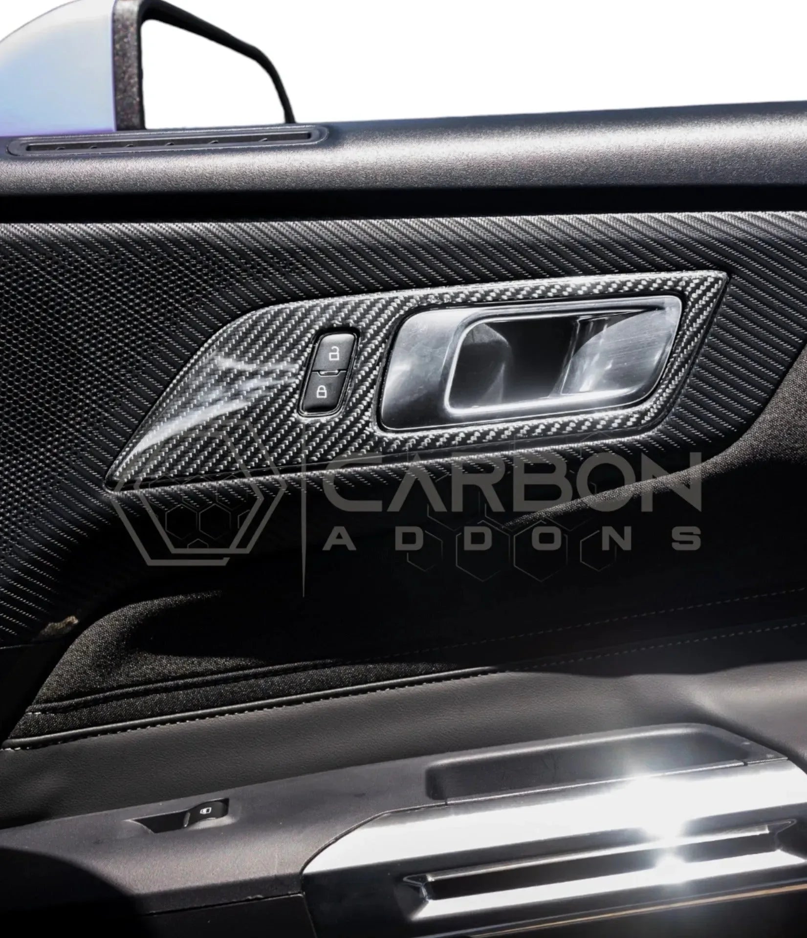 Real Carbon Fiber Interior Door Handle Trim Covers for 2024+ Ford Mustang