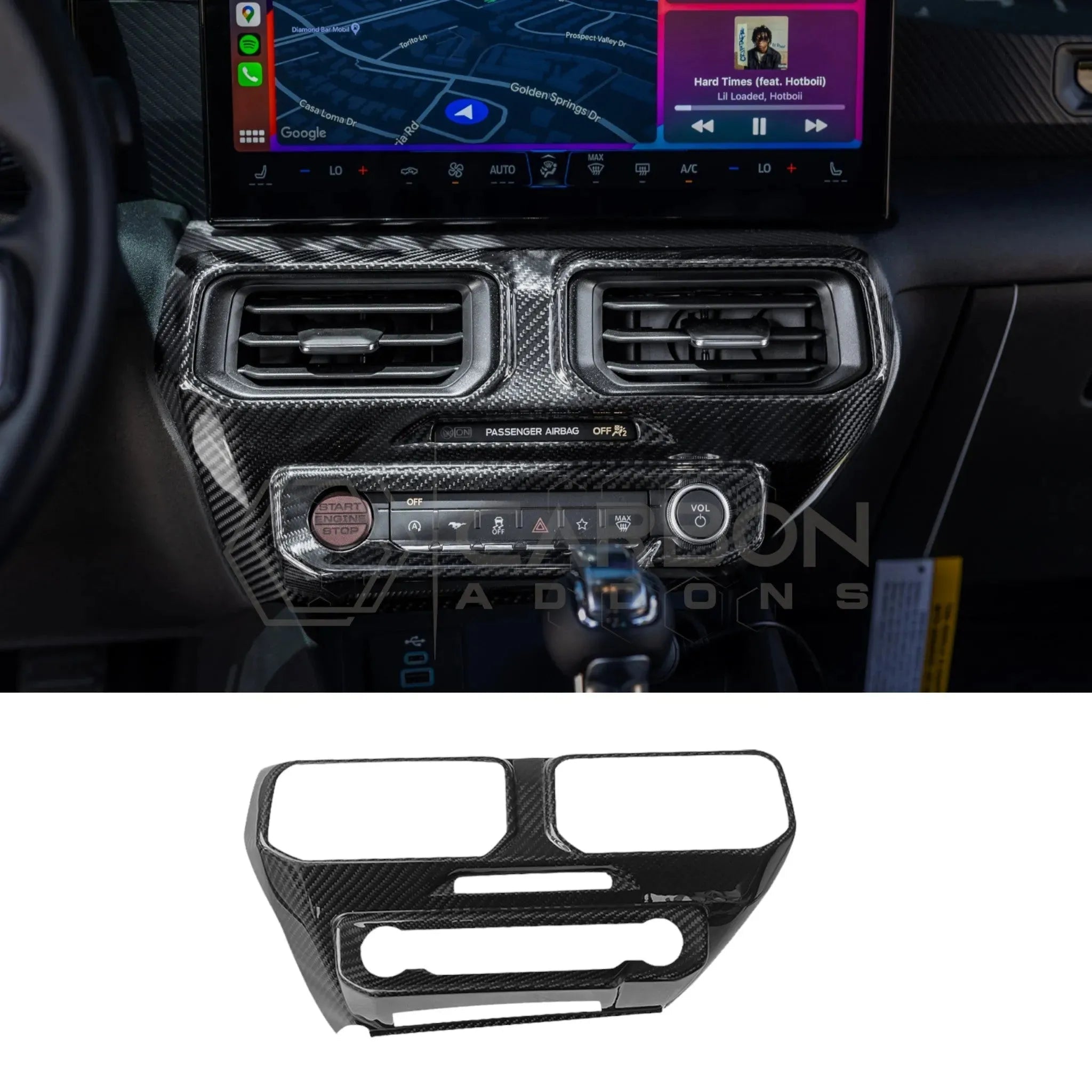 2024+ S650 Mustang Hard Carbon Fiber Dashboard Center AC Vent Trim Cover