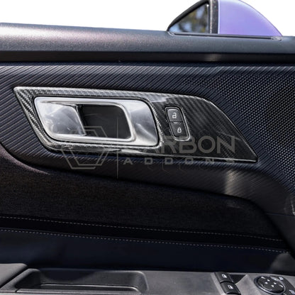 Real Carbon Fiber Interior Door Handle Trim Covers for 2024+ Ford Mustang