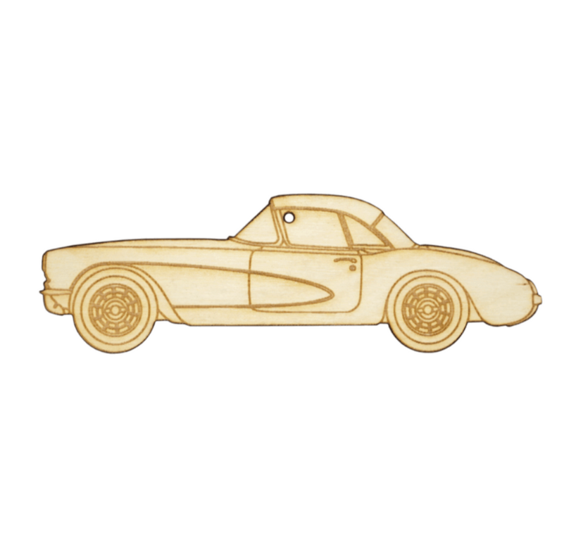 ZSPEC Laser-Engraved Wood Ornament, Style: Corvette C1, Birch, ~5"