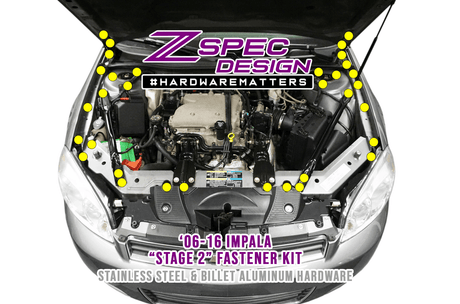 ZSPEC "Stage 2" Dress Up Bolts® Fastener Kit for '06-16 Chevy Impala, Stainless & Billet