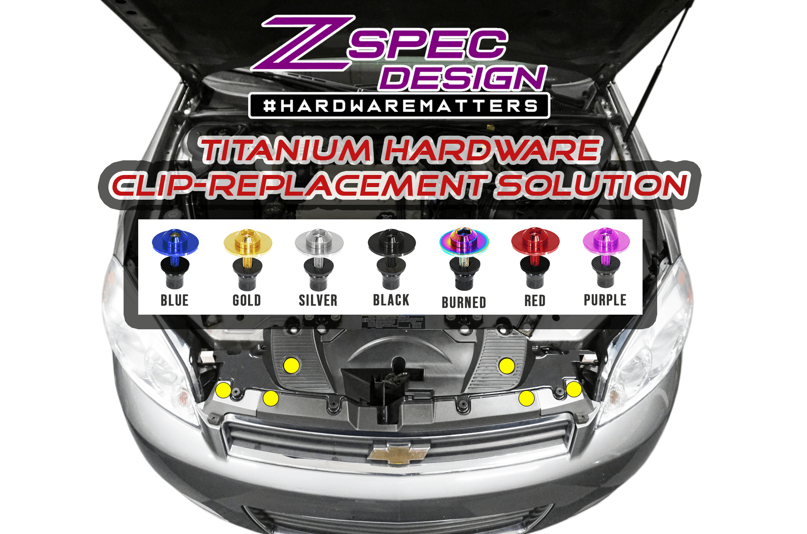 ZSPEC Plastic-Clips Replacement Fastener Kit for '06-16 Chevy Impala, Grade-5 Titanium