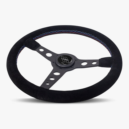 The Daytona | Black Alcantara Suede | Black Spoke | Bavarian Stitch