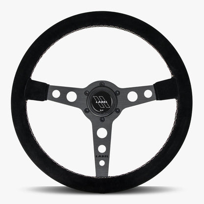 The Daytona | Black Alcantara Suede | Black Spoke | White Stitch