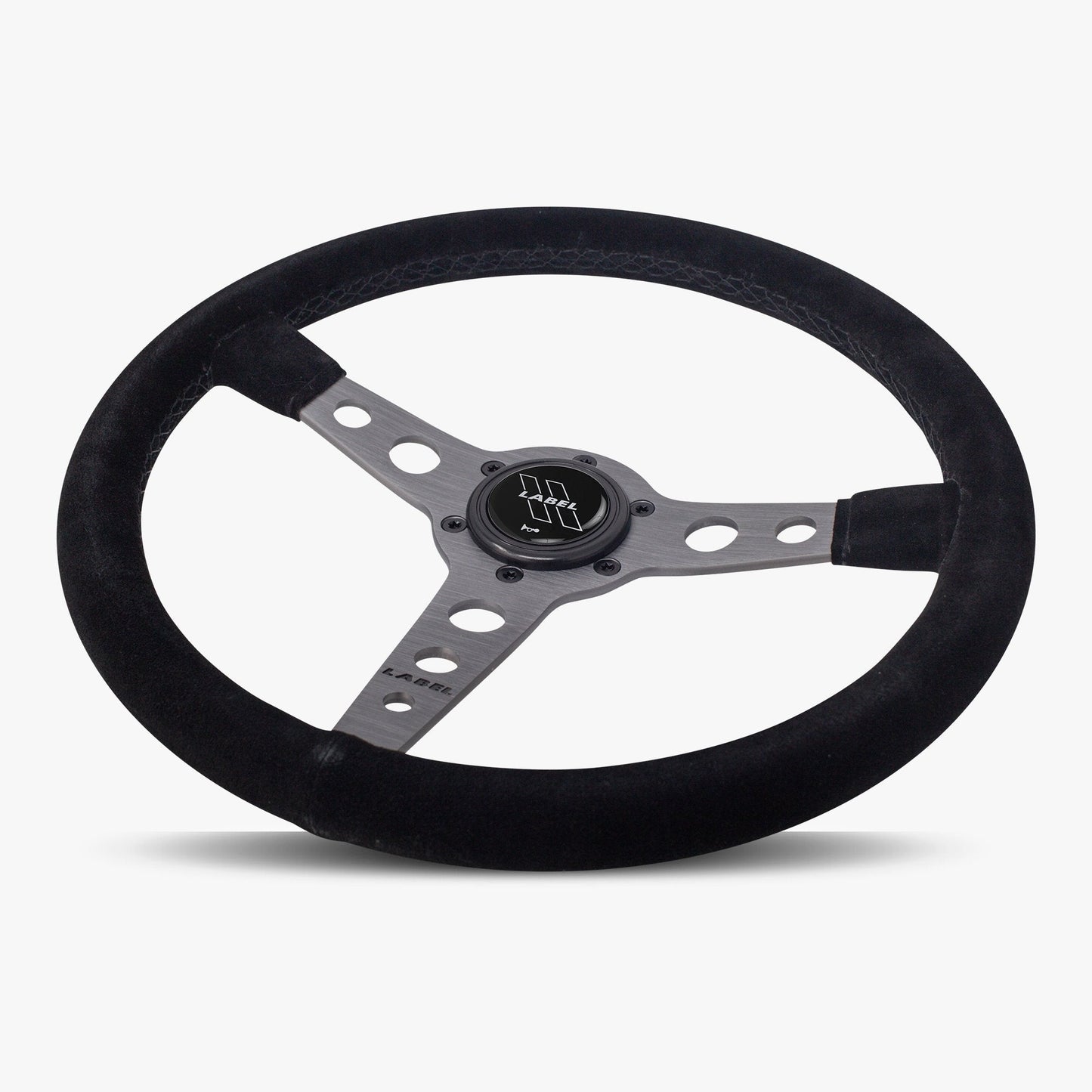 The Daytona | Black Alcantara Suede | Graphite Spoke | Black Stitch