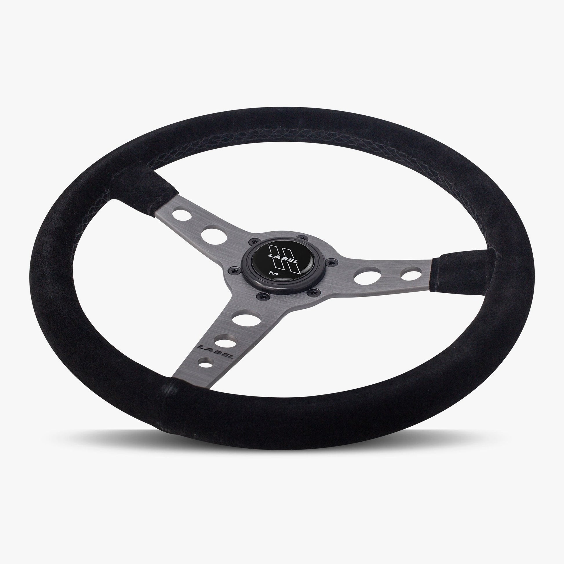 The Daytona | Black Alcantara Suede | Graphite Spoke | Black Stitch