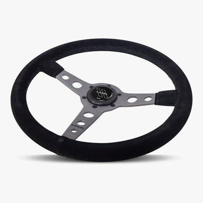 The Daytona | Black Alcantara Suede | Graphite Spoke | Black Stitch