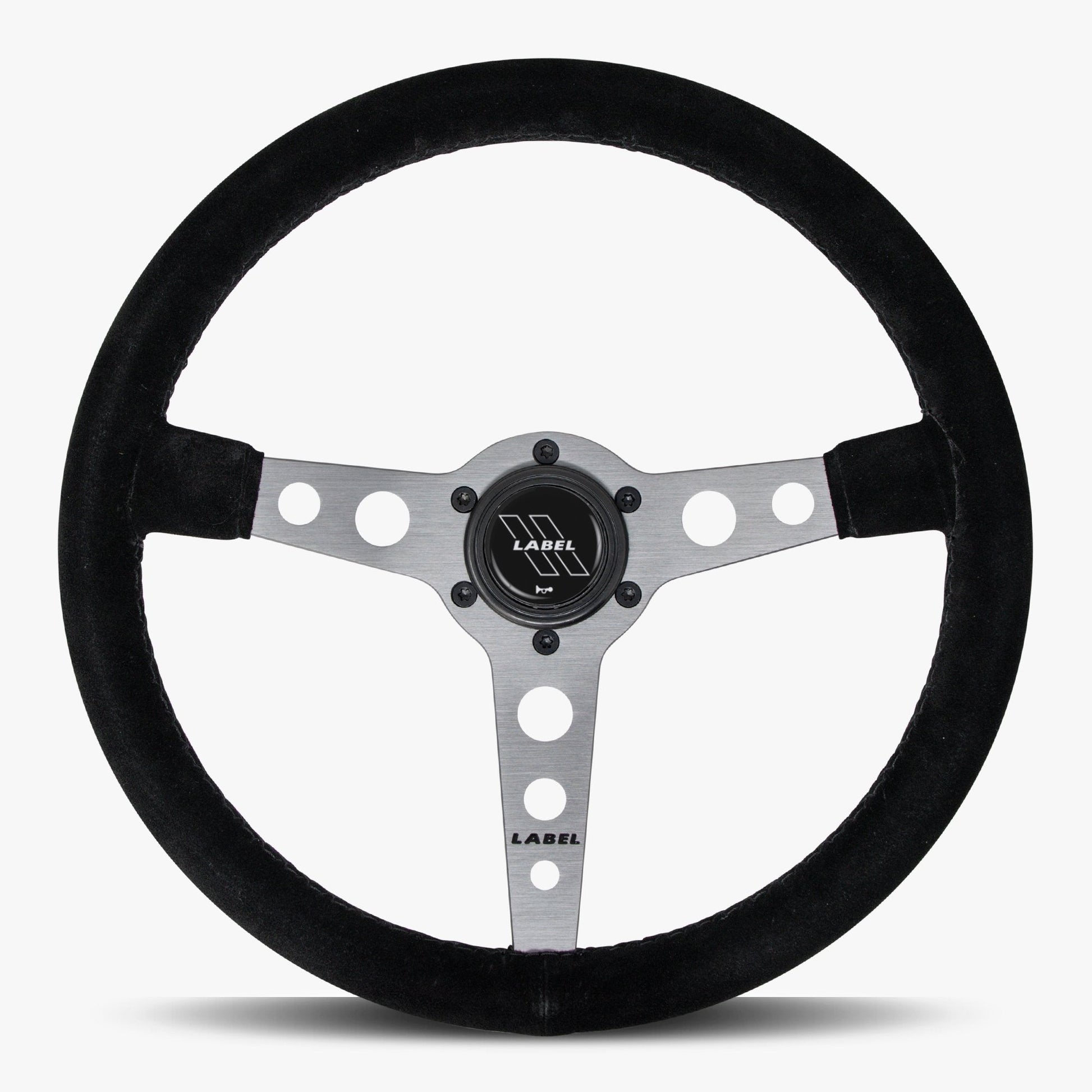 The Daytona | Black Alcantara Suede | Graphite Spoke | Black Stitch