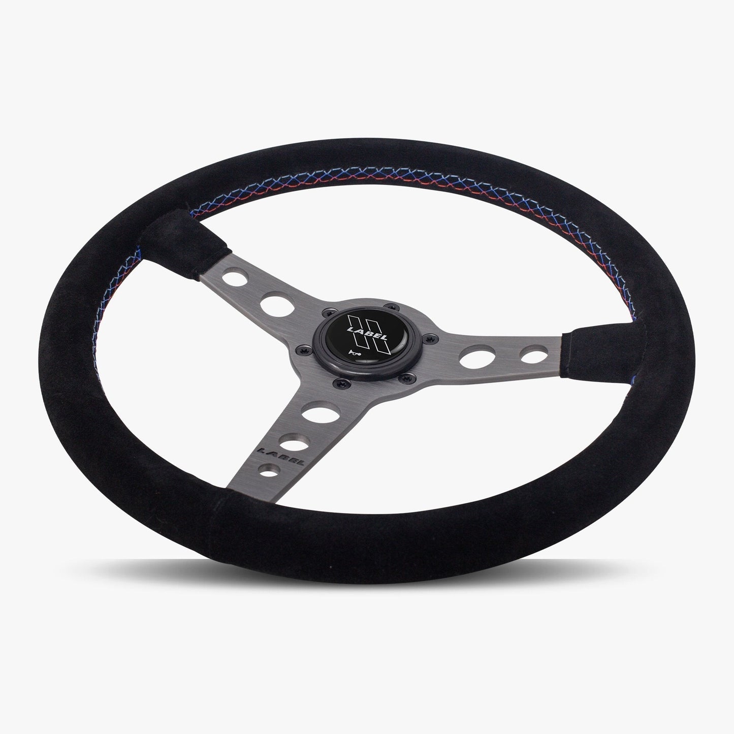 The Daytona | Black Alcantara Suede | Graphite Spoke | Bavarian Stitch