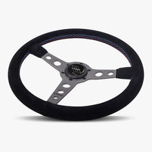 The Daytona | Black Alcantara Suede | Graphite Spoke | Bavarian Stitch