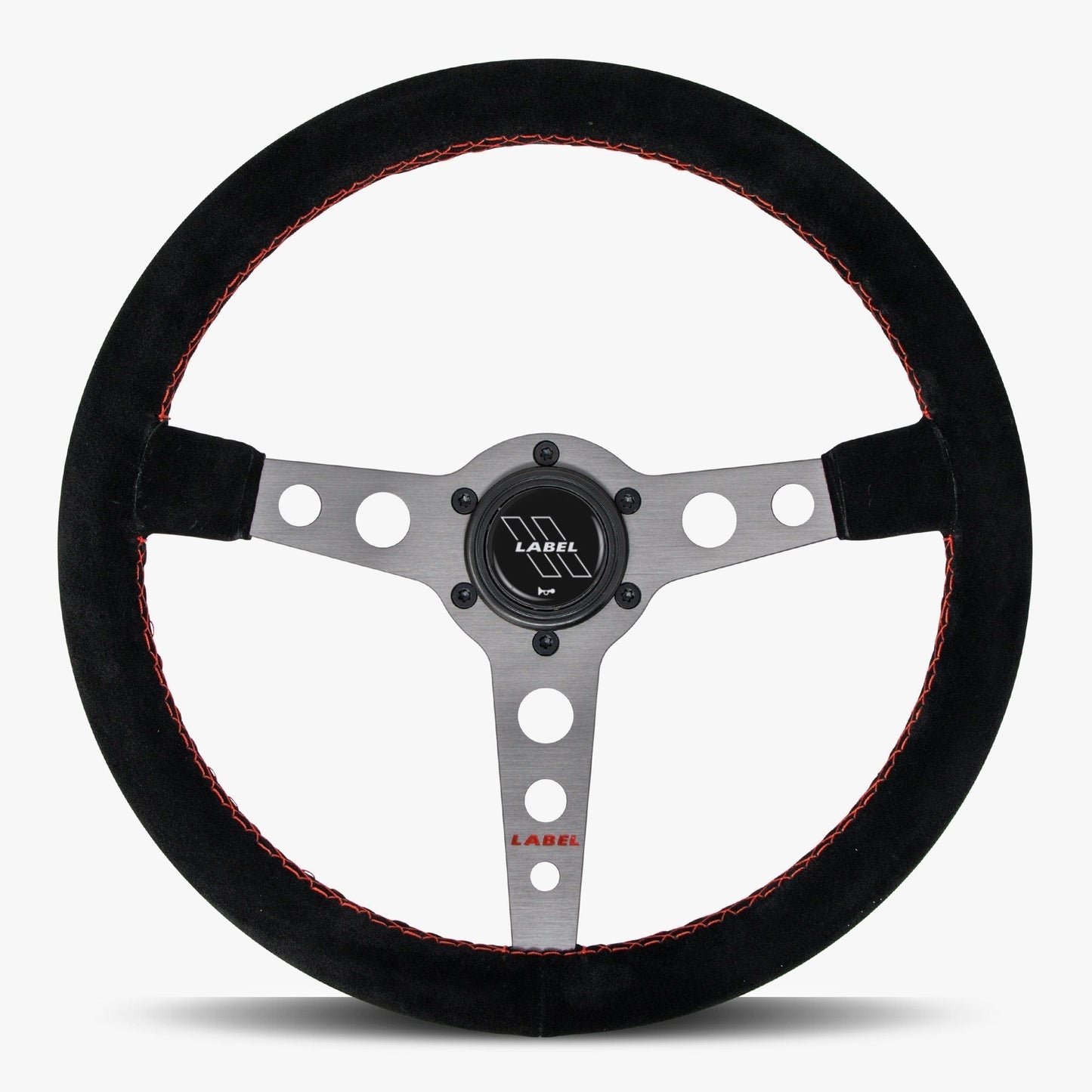 The Daytona | Black Alcantara Suede | Graphite Spoke | Red Stitch