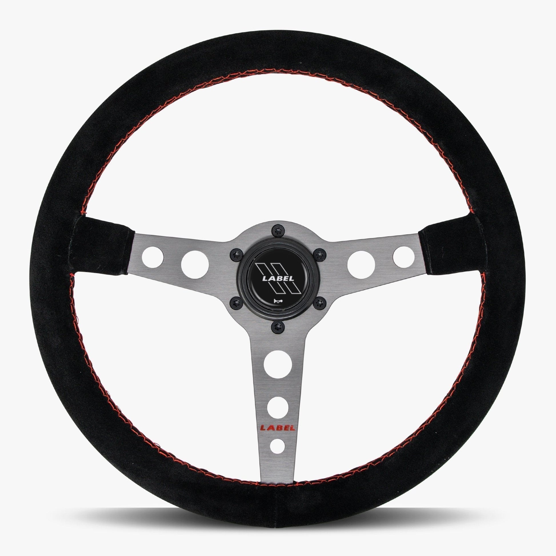The Daytona | Black Alcantara Suede | Graphite Spoke | Red Stitch