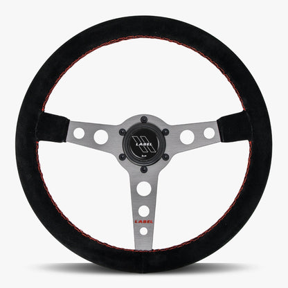 The Daytona | Black Alcantara Suede | Graphite Spoke | Red Stitch