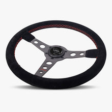 The Daytona | Black Alcantara Suede | Graphite Spoke | Red Stitch