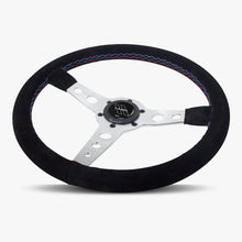 The Daytona | Black Alcantara Suede | Silver Spoke | Bavarian Stitch