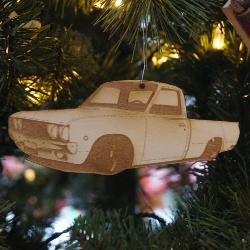 ZSPEC Laser-Engraved Birch Ornament, Style: Datsun 620 truck, ~5-inch Wide