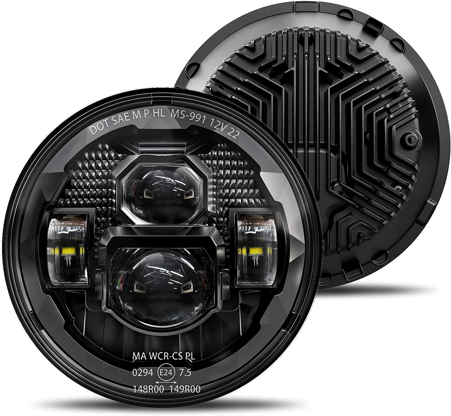 Hwstar 7 Inch Round LED Headlights 600 Brighter Anti Glare Compatible With Jeep Wrangler Jk Jku Tj Lj Chevy Ford Gmc Dodge Mazda Nissan Mack Vw Etc Dot Approved H6024 Hilow Sealed Beam