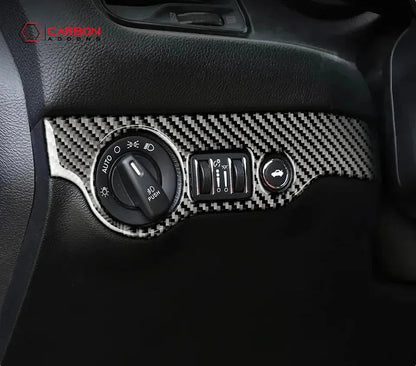 Dodge Challenger 2015-2023 Carbon Fiber Headlight and Trunk Release Button Trim Overlay