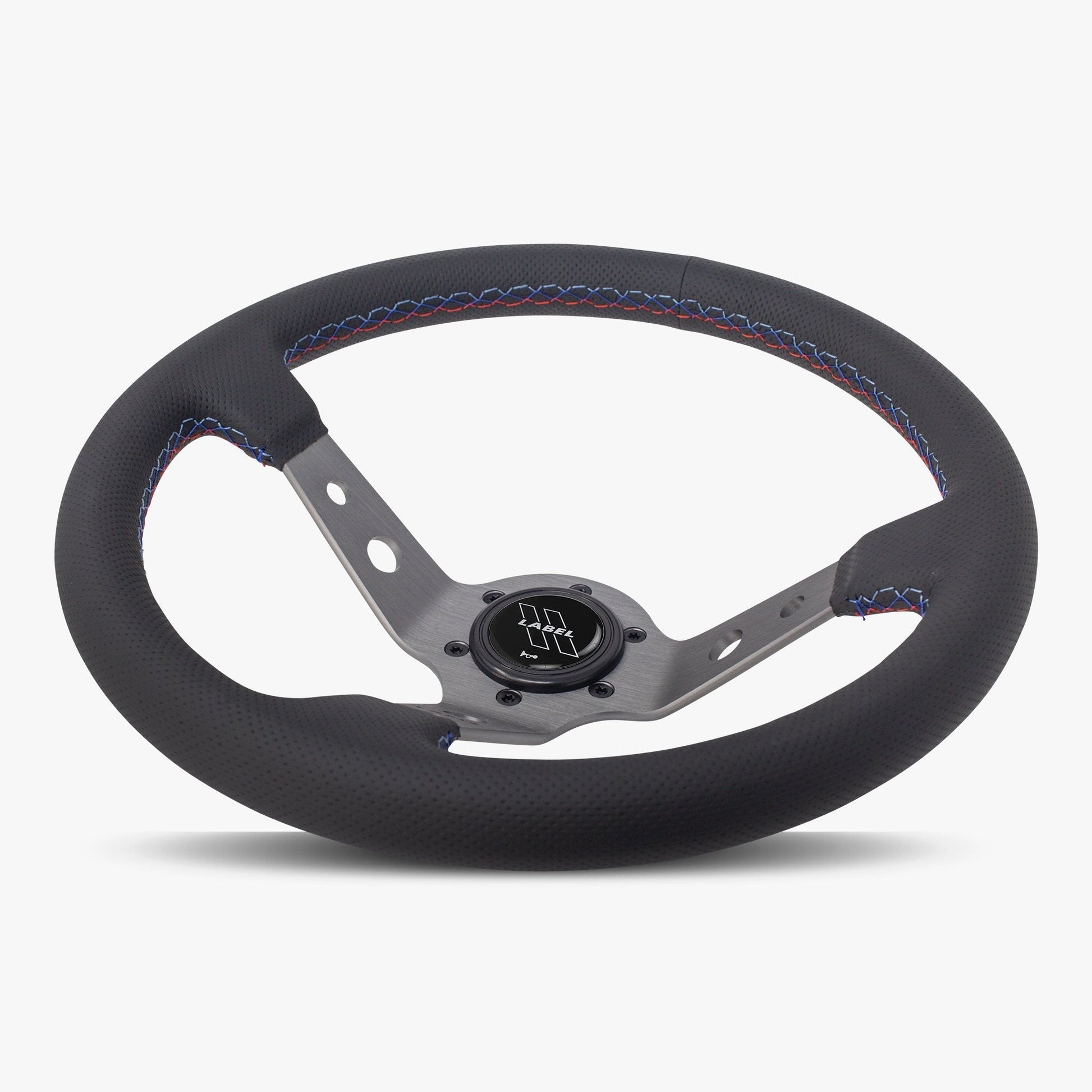 The Daytona | Black Perforated Leather | Graphite Spoke | RED Stitch