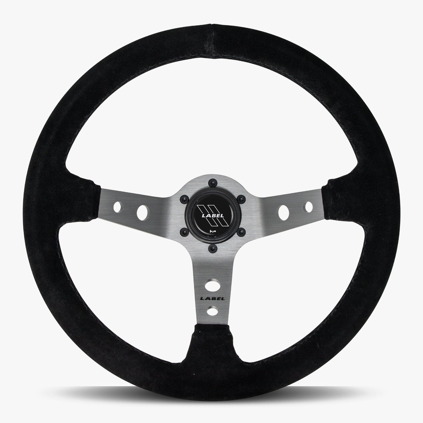 The Daytona | Black Alcantara Suede | Graphite Spoke | Black Stitch