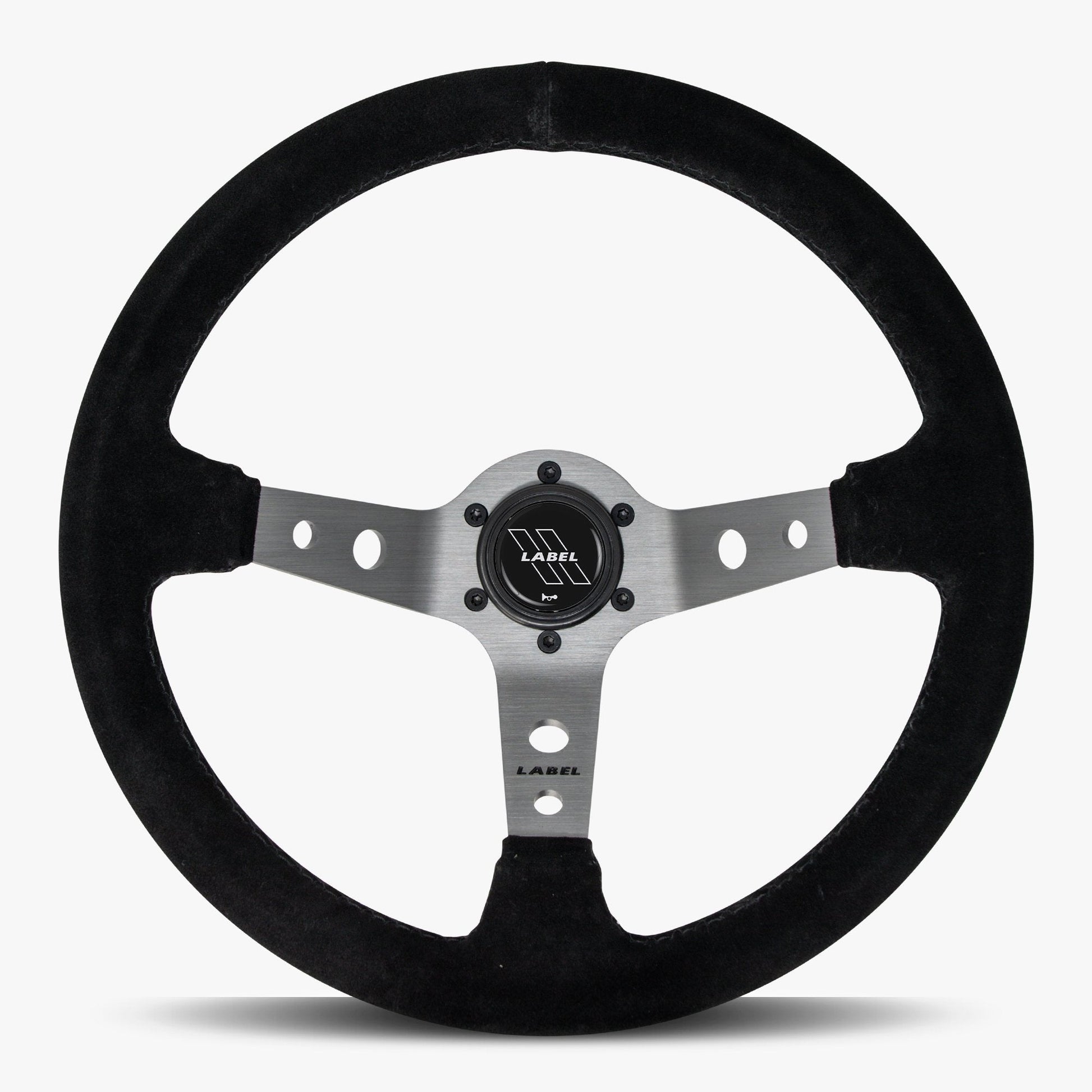 The Daytona | Black Alcantara Suede | Graphite Spoke | Black Stitch