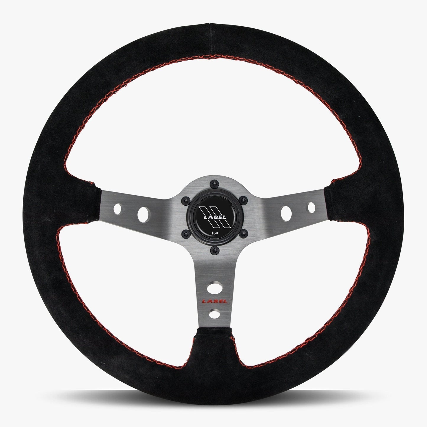 The Daytona | Black Alcantara Suede | Graphite Spoke | Red Stitch