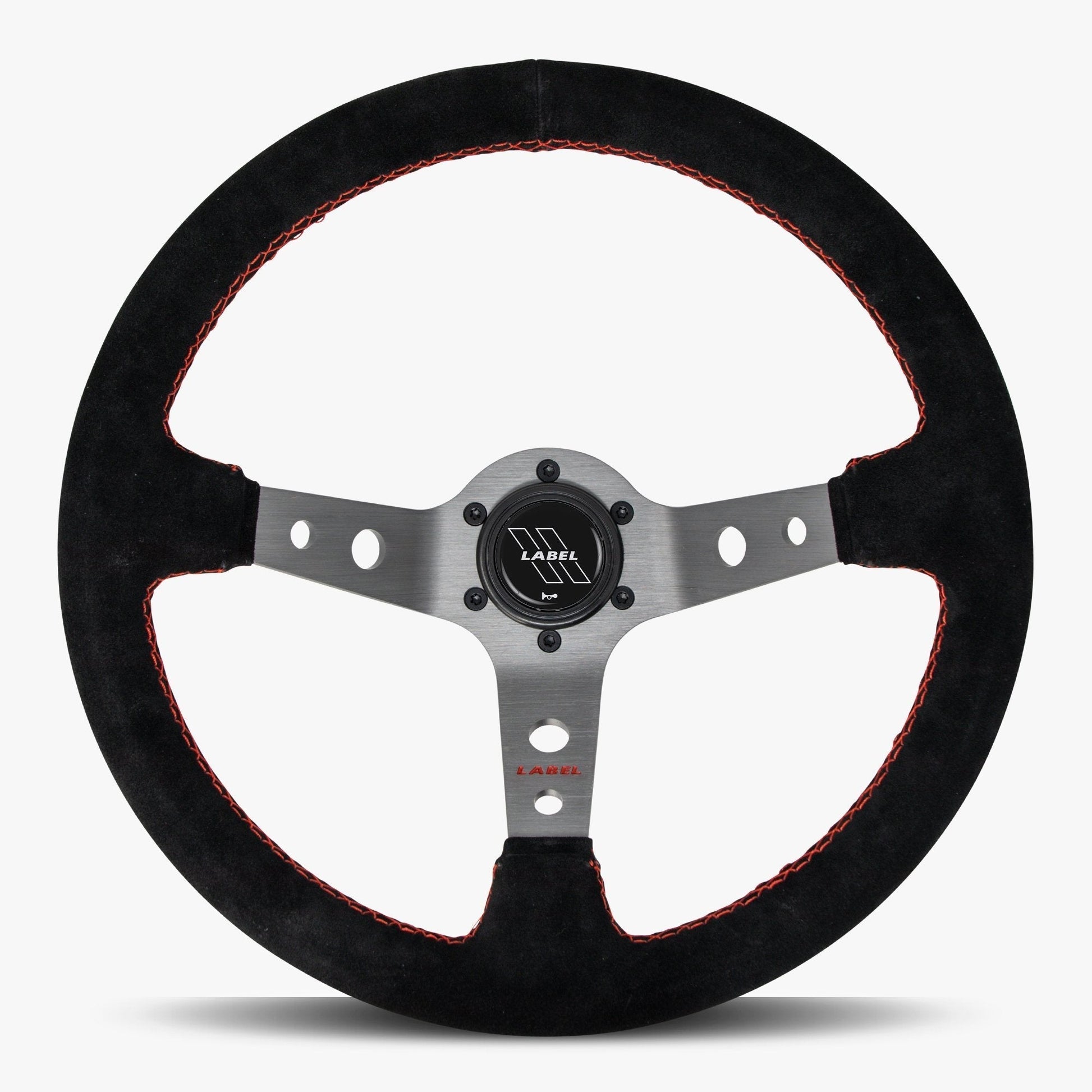 The Daytona | Black Alcantara Suede | Graphite Spoke | Red Stitch