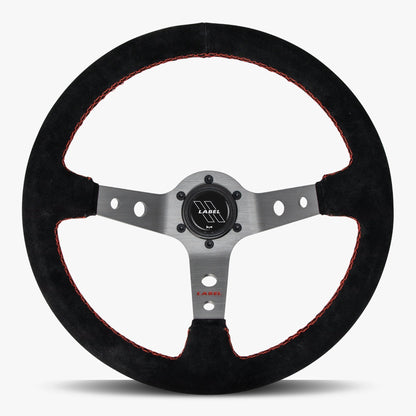 The Daytona | Black Alcantara Suede | Graphite Spoke | Red Stitch