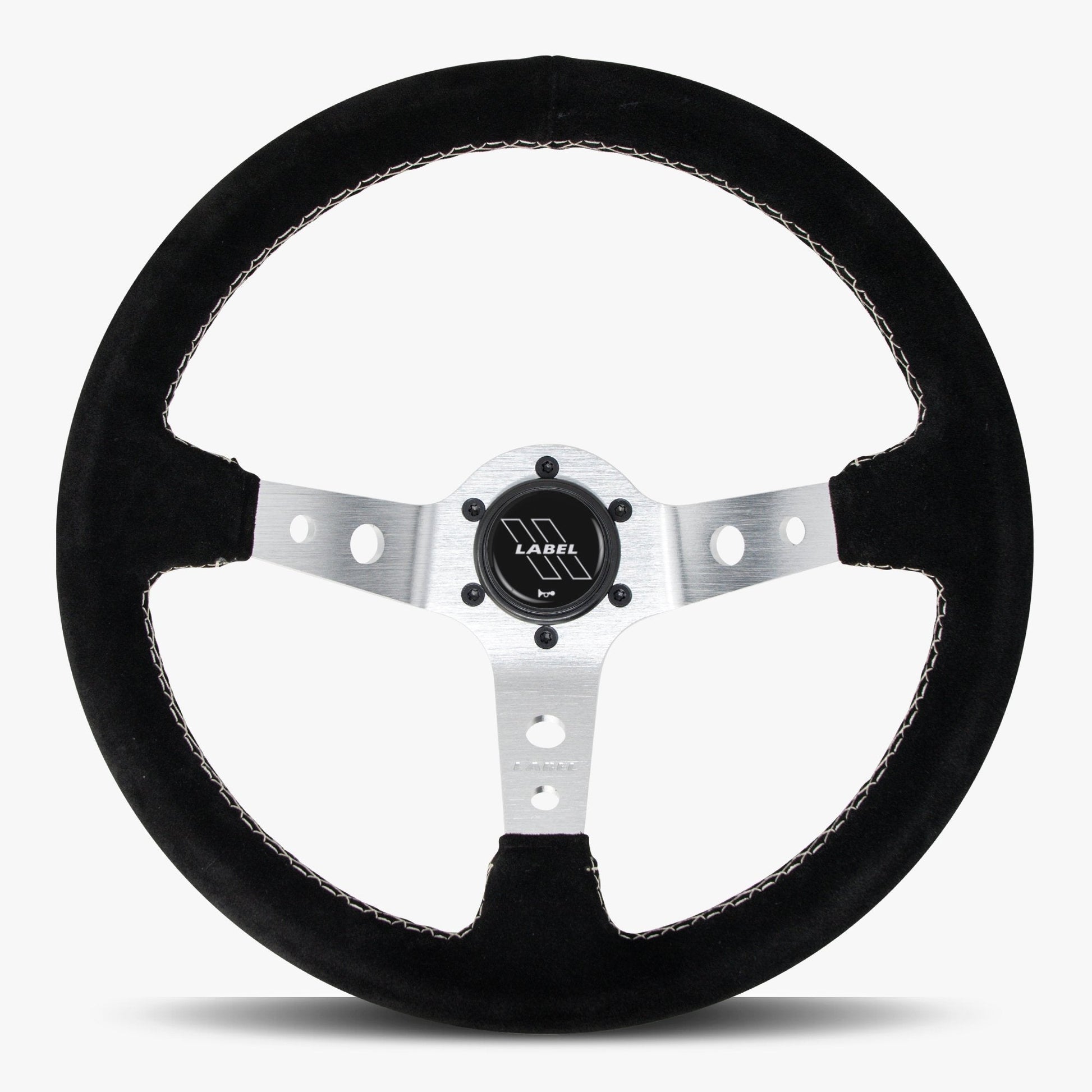 The Daytona | Black Alcantara Suede | Silver Spoke | White Stitch