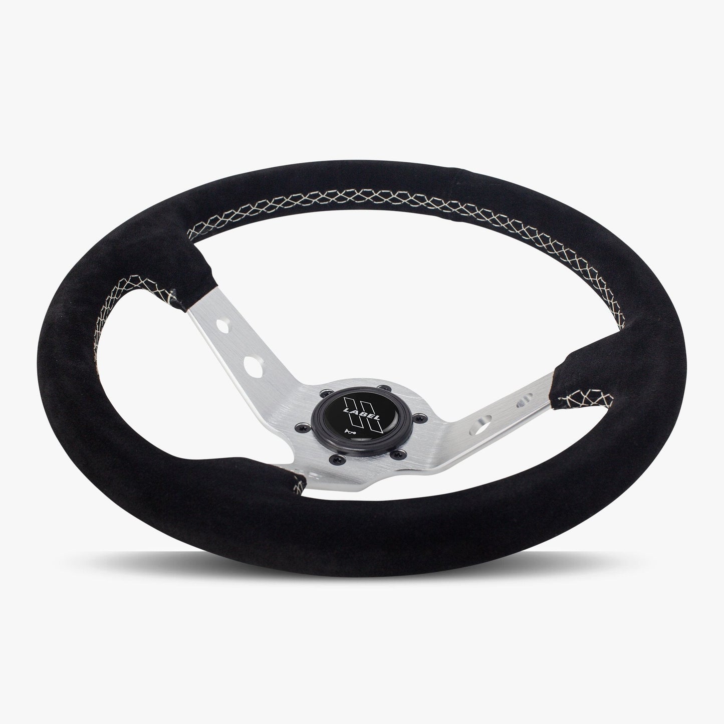 The Daytona | Black Alcantara Suede | Silver Spoke | White Stitch