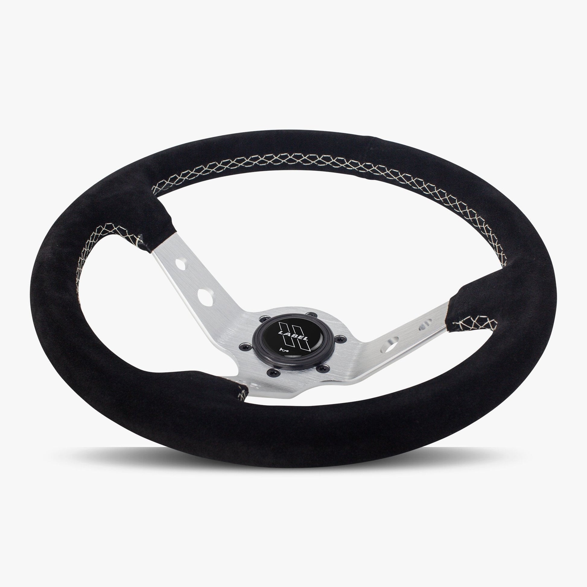 The Daytona | Black Alcantara Suede | Silver Spoke | White Stitch
