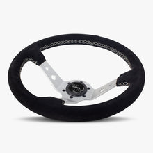 The Daytona | Black Alcantara Suede | Silver Spoke | White Stitch