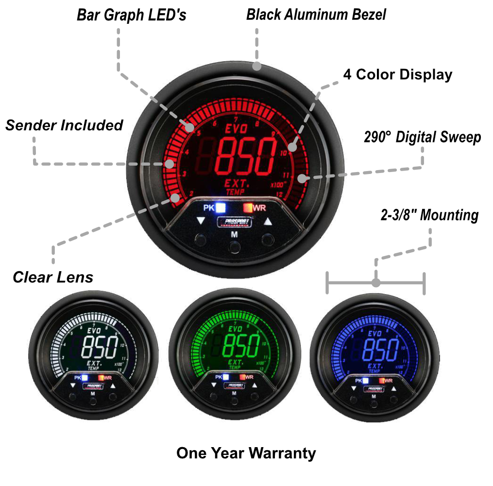 2-3/8" Premium Evo Electrical Exhaust Gas Temperature Gauge