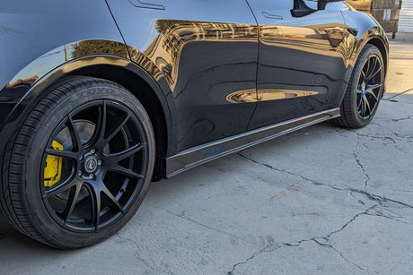 Tesla Model Y Genuine Carbon Fiber SHX Full Replacement Side Skirts | FYBR Aerodynamics