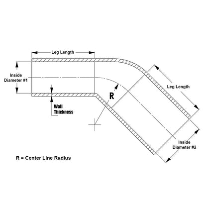 HPS 1-1/4" - 2" Silicone 45 Degree Elbow Reducer Coupler Hose, High Temp 4-ply Reinforced, 32mm - 51mm ID