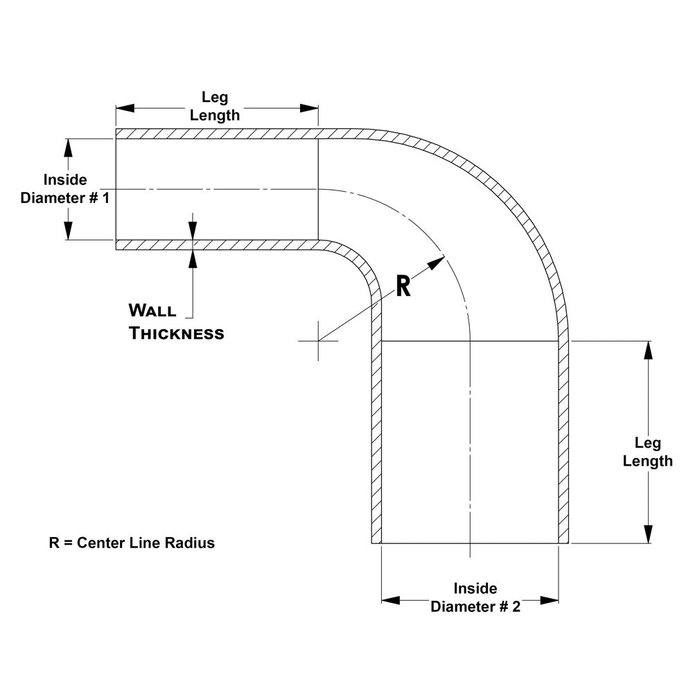 HPS 2-1/4" - 2-1/2" ID, Silicone 90 Degree Elbow Reducer Hose, High Temp 4-ply Reinforced (57mm - 63mm)