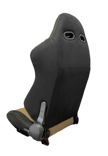 SPDZ1 Pole Position 7 Racing Seats Black Cloth/Yellow Kevlar Mesh Center Reclinable - Yellow Stitch
