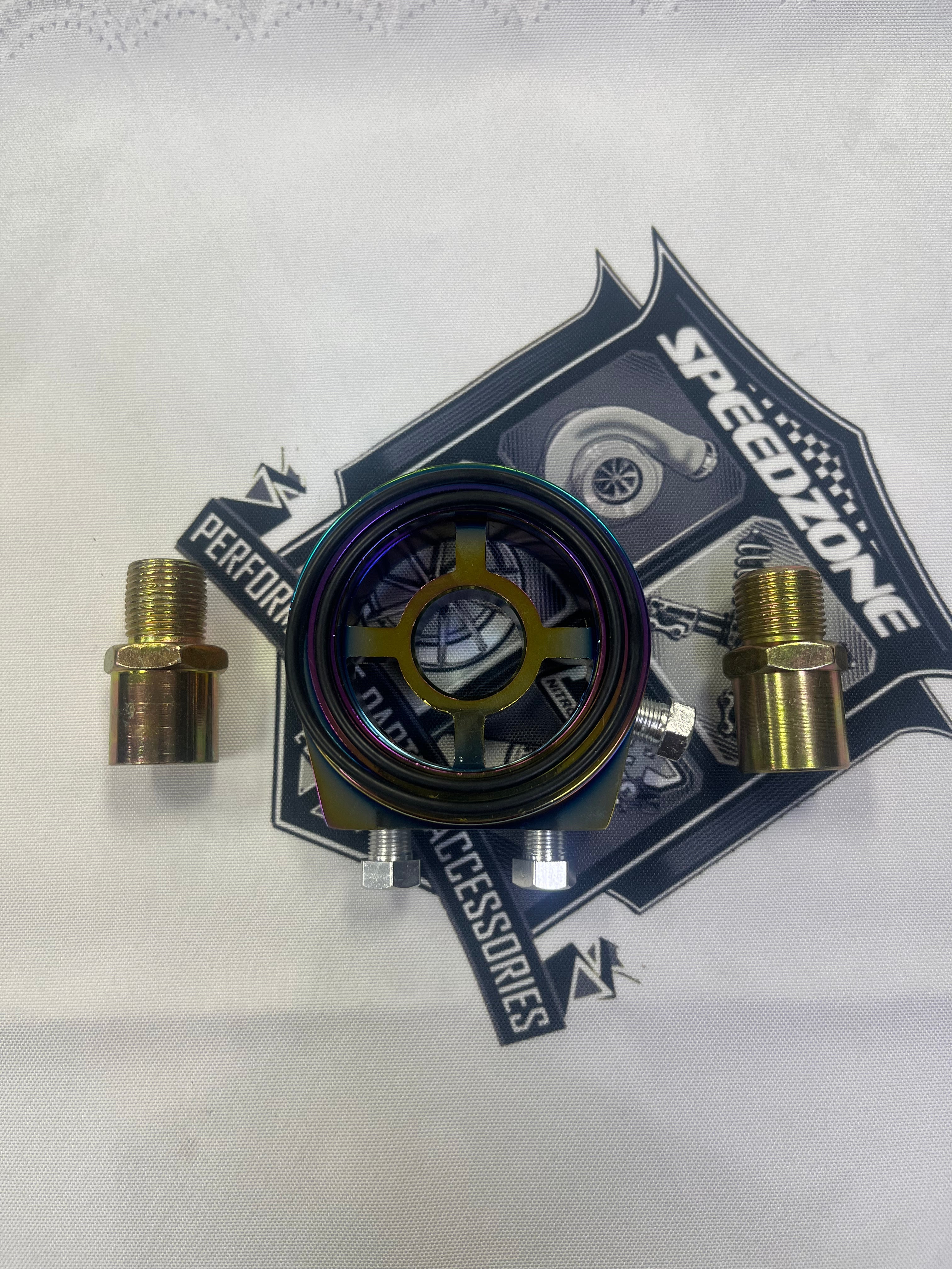 Nnr Oil Pressure Temperature Temp Gauge Filter Sandwich Plate Sensor 1/8 NPT Neo Chrome