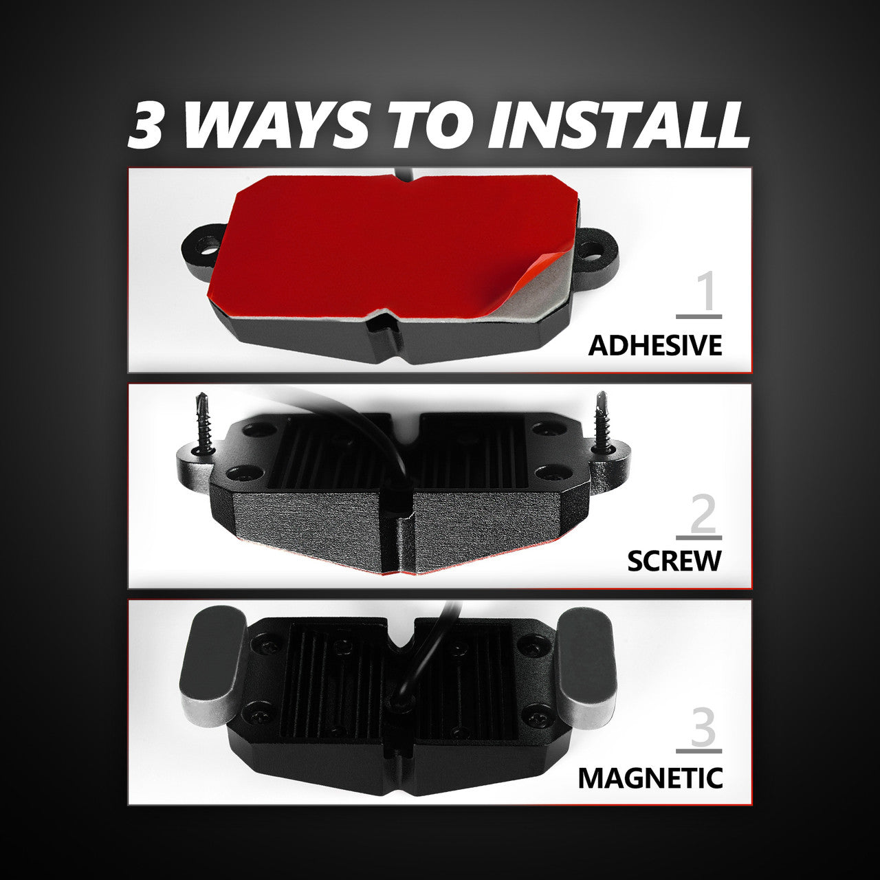 OPT7 Photon RGB 4PCS LED Rock Light w-Magnet Wide Angle Underglow Neon Lighting Kit