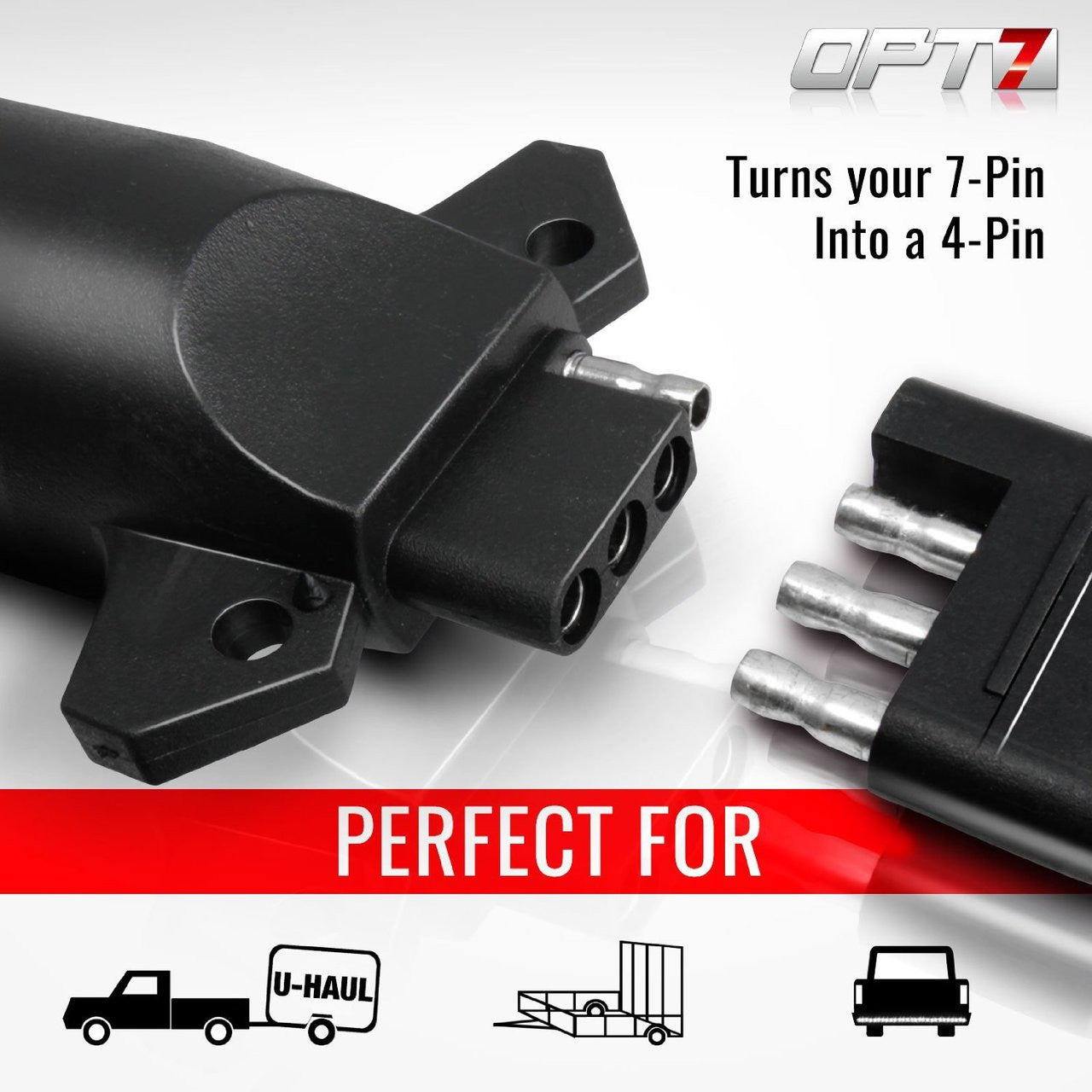 7-Way Round to 4-Way Flat Pin Adapter For Trailer Tow Hitch & Redline Tailgate LED
