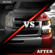 OPT7 07-14 Chevrolet Silverado Black w-Ultra White DRL LED Tube Headlights Projector