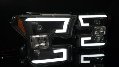 OPT7 15-17 F150 Black AURA RGB-W DRL LED Tube Headlights Projector -Bluetooth Built in Full Color