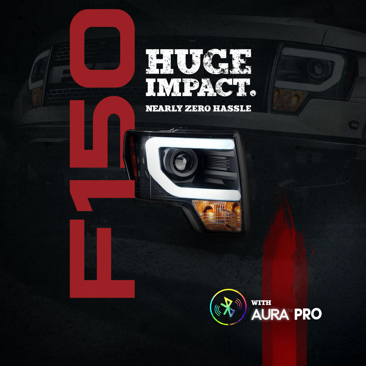 OPT7 09-14 F150 Black AURA RGB-W DRL LED Tube Headlights Projector -Bluetooth BUILT IN Full Color